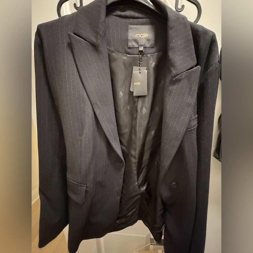 Maje Black Pinstripe Tailored Blazer